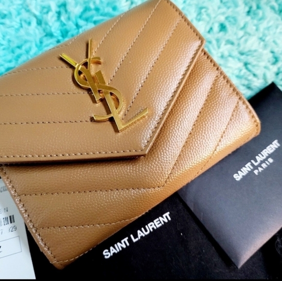 NWT VERY RARE! YSL YVES SAINT LAURENT Monogramme Grain de Poudre Tri-Fold Wallet - Picture 4 of 13